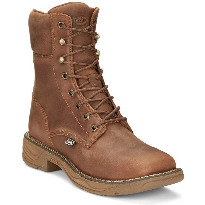 Instant Deal Justin Men's Rush 8" WP Lace Up Western Work Boot -Brown- SE467