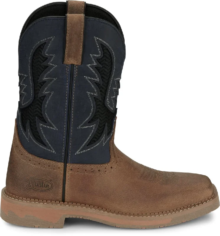 Buy Today 'Justin' Men's 11" Stampede Bolt Western Square Toe - Peanut Tan / Navy