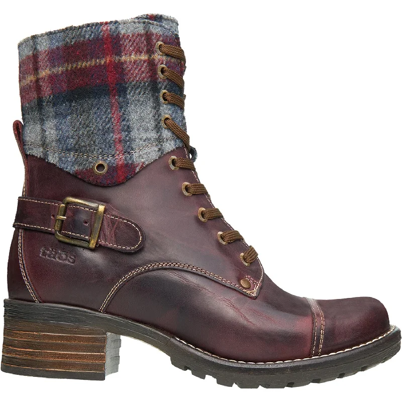 Buy Now Women's Taos Crave Bordeaux Plaid Leather/Fabric
