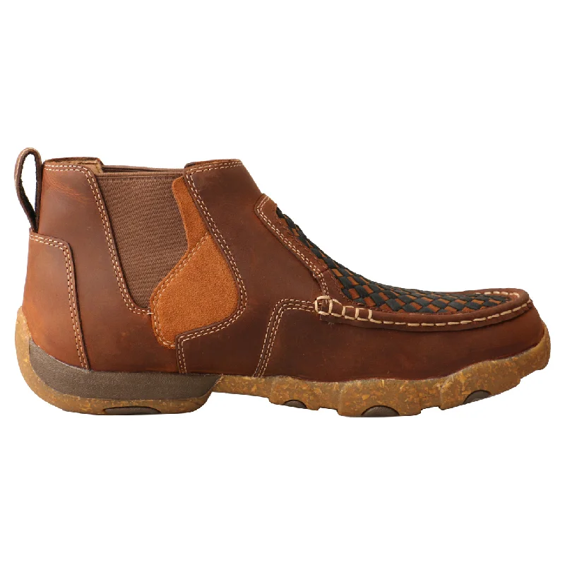 Don't Delay 'Twisted X' Men's 4" Chelsea Basket Weave Driving Moc - Oiled Saddle