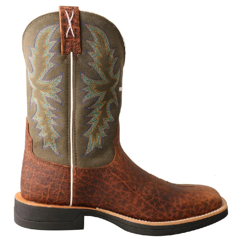 New Deal 'Twisted X' Men's 11" Tech-X Cellstretch Western Square Toe - Brown / Green New Deal 'Twisted X' Men's 11" Tech-X Cellstretch Western Square Toe - Brown / Green